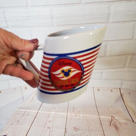 Vintage 90s Disney Mickey Mouse Cruise Line Red Stripe Leaning Mug Cup Souvenir - Picture 7 of 9